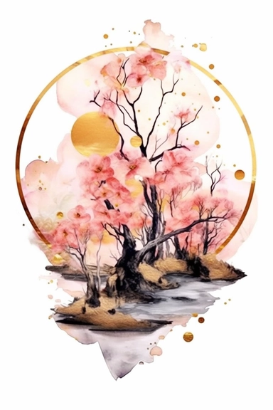 beautiful gorgeous alcohol ink of gold serene nature scene with a central focus on a pink tiger , minimalist style, crystals, glam, glossy, glitter texture, liquid ink clipart, modern and stylish design, bright colors, 300 dpi, clear decoration, clear white background, highly detailed digital art, 8k