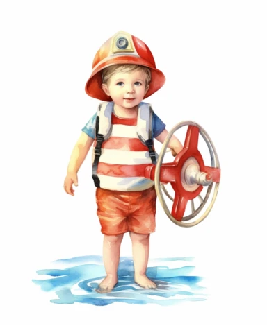 watercolor baby boy vintage lifeguard clipart , detailed character illustrations, graphic vector design, colorful, isolated on white background