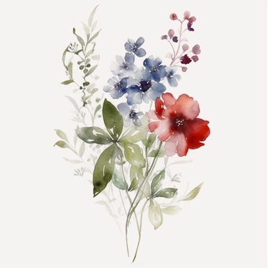 small red flower bouquet, delicate red flower, elegant, in the style of watercolor painting, etsy clipart, marriage flower clipart, white background, red flowers