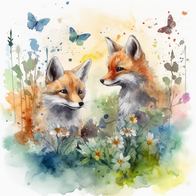 Immerse yourself in a delightful watercolor adventure as you create a captivating clipart illustration capturing the playful nature of three baby wolves in the heart of a serene forest. Witness their exuberance as they leap high into the air, their playful antics accompanied by the presence of a charming butterfly. Utilize traditional watercolor techniques on textured paper, allowing the pigments to blend and flow, creating a sense of movement and vibrancy. Draw inspiration from the expressive w