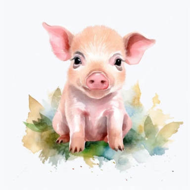a lovable piglet with a pink snout, floppy ears, and a cheerful, inquisitive gaze, in the grass,4k,clipart,watercolor,no background