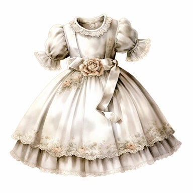 vintage victorian baby dress, clipart, white background