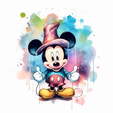 Watercolor Mickey Fantasy Png Clipart, Printable Fairytale Disney Mickey Art Print Svg, Magical Storybook Scrapbook Ephemera, isolated, cyberpunk style, isolated, 4k
