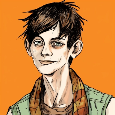 fashionable serious skinny young man desert punk bandanna DJ Qualls, Josh Kirby Mad Max Lord of the Rings, handpainted enamel punk zine indie retrowave, clipart illustration, circular frame solid background, circular border