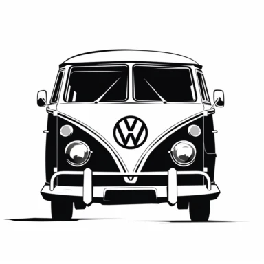 minimalist black vw caravan car silhouette clipart front view, simple line art, just outlines filled with black colour, white background