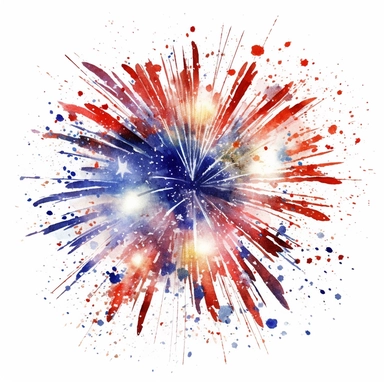 watercolor american patriotic flag fireworks clipart illustration, centred, vibrant colors, add the flag , on a white background, no watermark, no logo, no writing