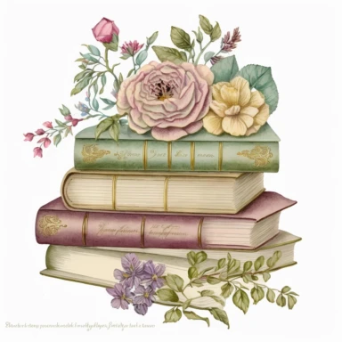 stacked books digital art, watercolor hand drawn clip art, coloured pencil, clip art, clipart, watercolor, clipart,, in the style of intricate, delicate flower and garden paintings, classical motifs and themes, light magenta and light green, embossed gold leaf, ferrania p30, adventure themed, english major white background