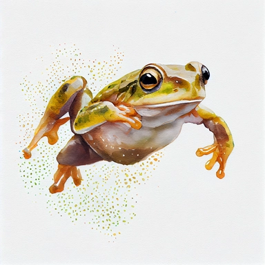 Woodland cute baby frog Clipart realistic Watercolor, jumping, white background, hd