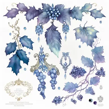 blue rococo grape jewels icicles watercolor clipart