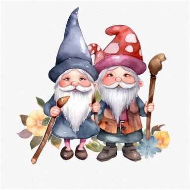 watercolor, spring Gnome Couple and Halloween Decor png Full body realistic cartoon in 32K UHD cute. 15 cm thick outline. Black color. There was no shadow on the ground. 8k with realistic watercolors and detailed illustrations. PNG clipart, transparent white background