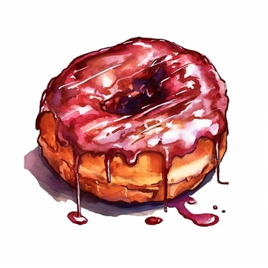 a cinnamon Donut in the style of watercolour clipart with detailed brush strokes