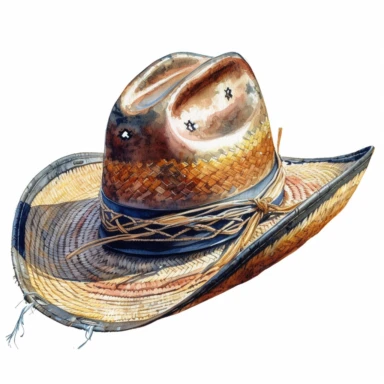 old Western cowboy hat, watercolor, clipart, white background