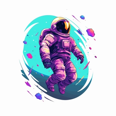 astronaut, purple blue colors, Clipart Design, white background, vector illustration, flat vector, rounded forms, vibrant colors, colorful, Figma, dribbble, Adobe Illustrator