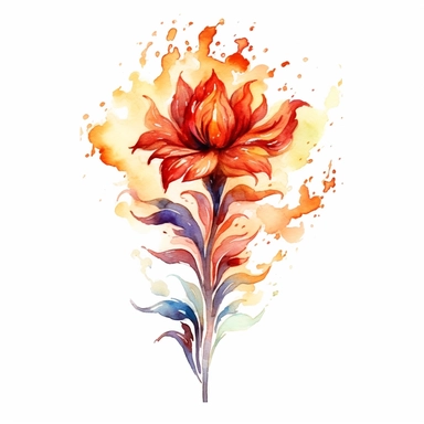 watercolor fire Everblooming Flower, flame around, detailed, hd, clipart