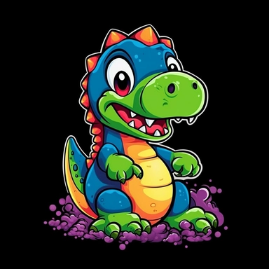 cute cartoon dinosaur clipart, black background,--no cut off edges