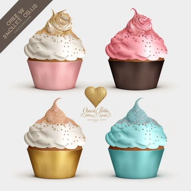 Cupcake Clipart, Valentines Cupcake PNG Files, Birthday Clipart, glitter, Love Clipart om white background