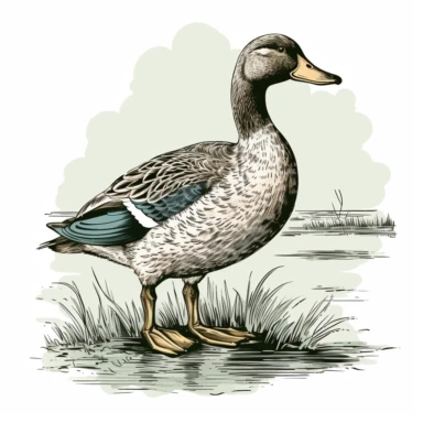 mallard duck, old school vintage illustration style, pen and ink, hand drawn, clipart, isolated on white background