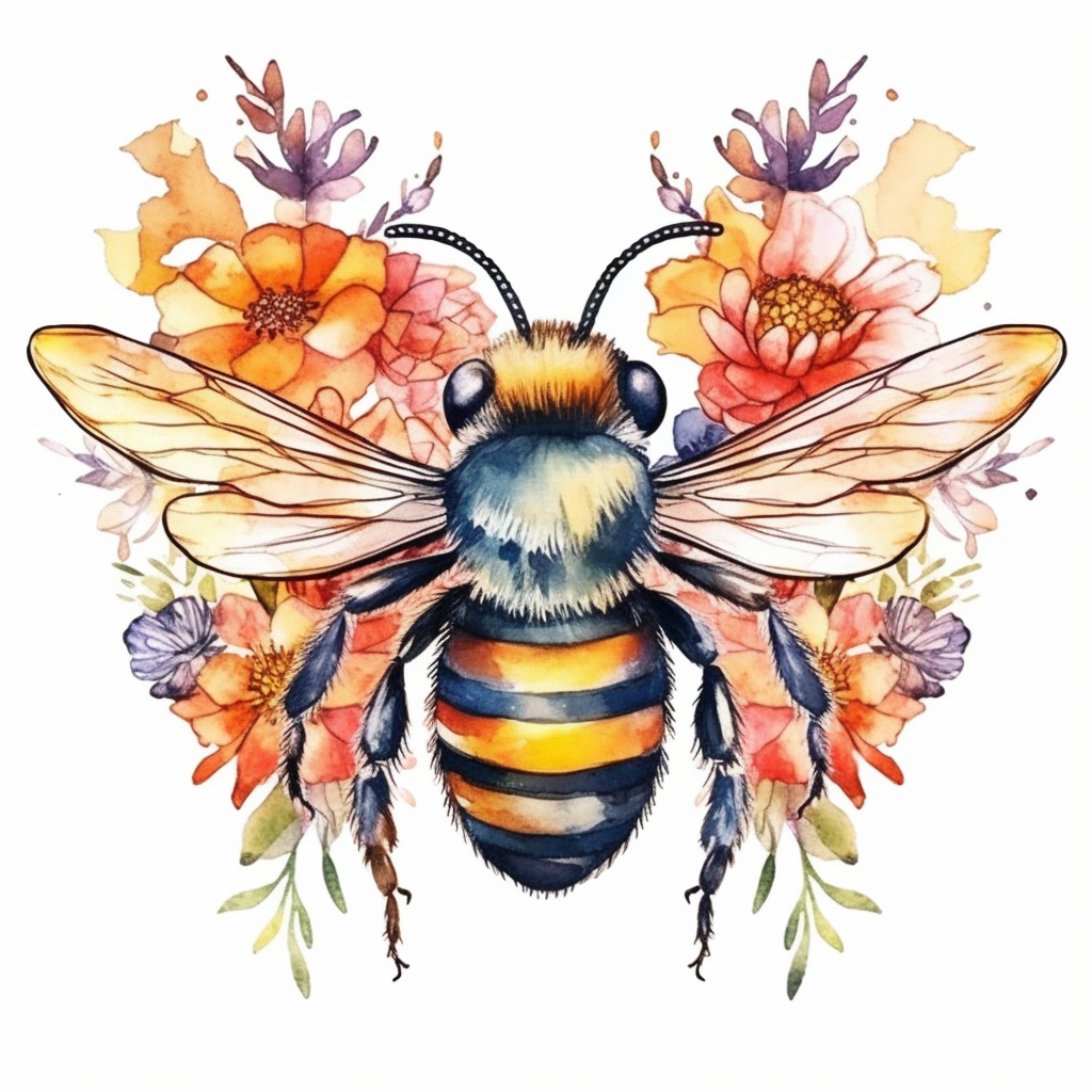 Honeybee floral clipart watercolor, bright colors Watercolor style ...