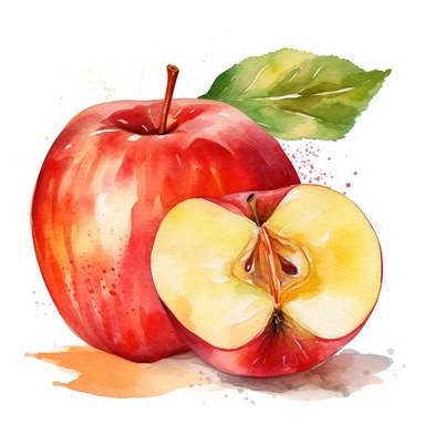 create watercolor clipart for half cut apple