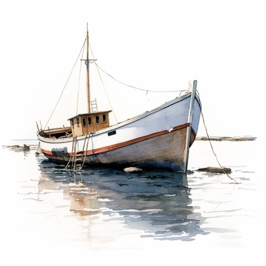 FISHING BOAT, watercolor painting by ANDREW WYETH, clipart, white background