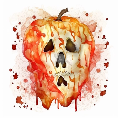 caramel red apple ghost face Halloween theme ,Watercolor style, Clipart,highly detailed on white background