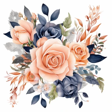 watercolour navy and peach roses floral clipart