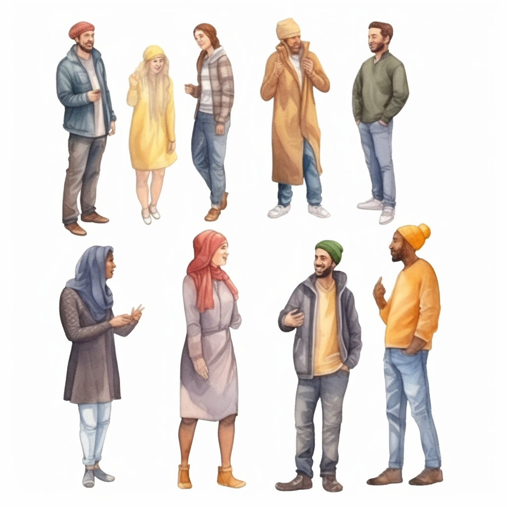 Watercolor Set Of Multiethnic People Talking Or Speaking Collection Of Chatting Couples With