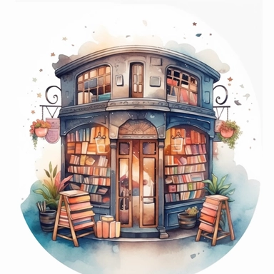 Bookstore,cute bookstor,muted colors,clipart on a white background, an illustration of by Annabel Kidston, shutterstock contest winner, generative art, detailed painting, digital illustration,photoillustration isolated on white background, digital watercolor,dark outline,high quality,8k