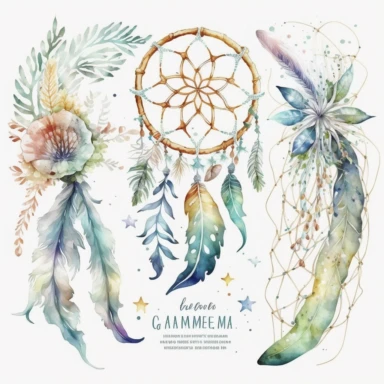 Boho nautical style, wedding dream catcher, seastar, seashell, fantasy, white background, watercolor, hyperrealism, high detail, separate elements, set, clipart