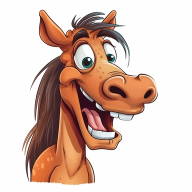 a cartoon horse making super funny faces, clipart, white background