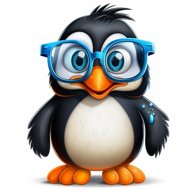 cartoon penguin with glasses on white background clipart v5