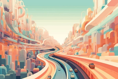 a close up of a infinite loop highway on a white background, james gilleard and james jean, escher, trending on artisation, connectedness, scutoid, mit technology review, by Sam Spratt, dan mcpharlin : : ornate, wormholes, tetris, monolithic, stylized stl, clipart icon, simple 4 colors from gray to metalic blue, vector-based, sharp border, plane color and very define, high quality, digital art, 8k resolution, masterpiece, congruent, amazing, incredible, awe-inspiring, mind-blowing, masterful, in