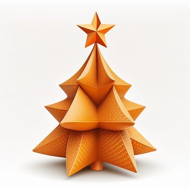 collapsible orange christmas tree decorated with star on top, clip art style, white background