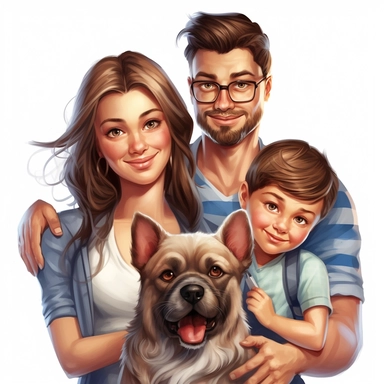 family clipart mom dad kids dog cat photorealistic clipart,on white background