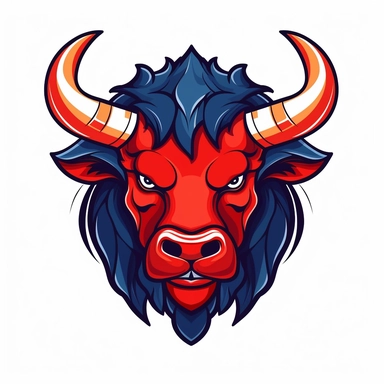 casino logo, a bull in its horns, animal, red bull clipart, in the style of neo-geo, beijing east village, uhd image, comic strip, soviet, animated gifs, eye-catching, vector, angry facial expression, white background