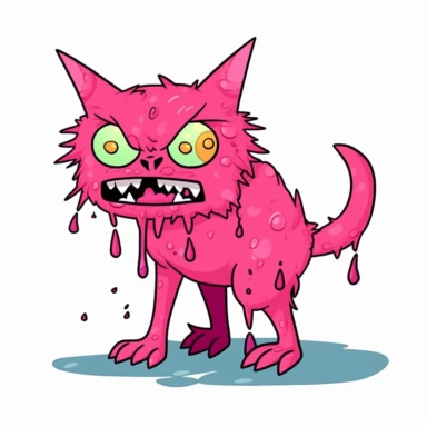 2d pink bubblegum cat zombie monster mutant on white background drawing in microsoft paint , no shadow, flat picture, clipart