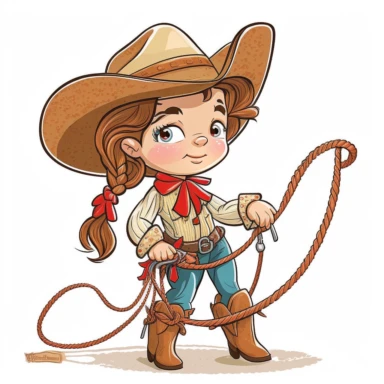 young cowgirl holding a lasso clipart