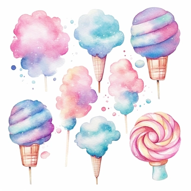 watercolor pastel cotton candy clipart white background