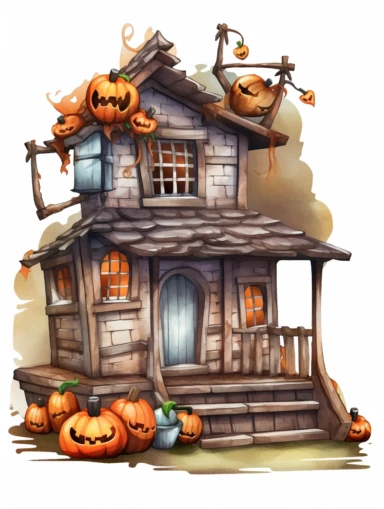 Watercolor, old wood and stone two storey halloween stand clipart, hd, 8k,