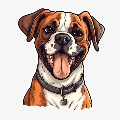 cute Dog Boxer, happy and smiling, bold line, clipart, sticker, white background, no shadow, 8k detail