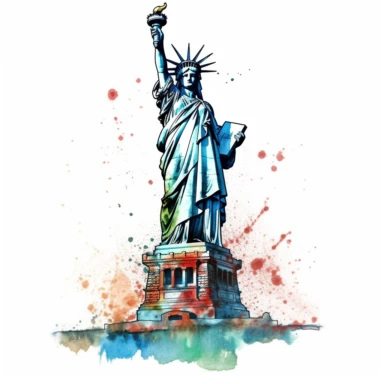 a United States Statue of Liberty in the style of watercolour clipart with detailed brush strokes