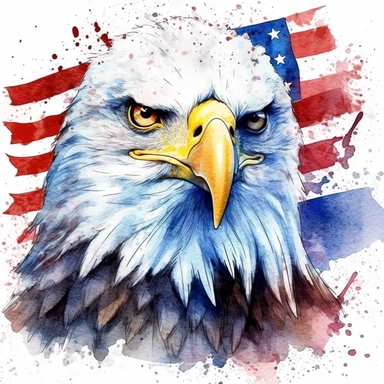 Patriot Eagle American Flag For 4th Of July Watercolor Sublimation Clipart, Cartoon, hyper realistic, intricate detail, illustration style, high solution, on the white background