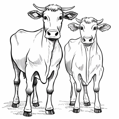 coloring book style, fine lines style, cartoon style, clipart style, only outline, black lines, white background, image of funny cows