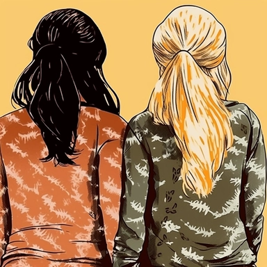clipart of adult best friends, friends forever, back facing, fashionable, closeup