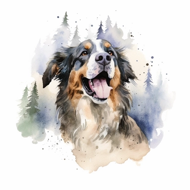 Painting and Illustration Watercolor Print Portrait of a Huge Dog Running in the Woods Sticking Out Its Tongue and Mountain Behind Him Wall Art Clipart Print Art Watercolor Painting Watercolor Appaloosa Mountain Dog Art Udal Art for Commercial Use