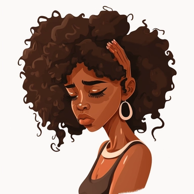 Worried black woman clipart with curly hair