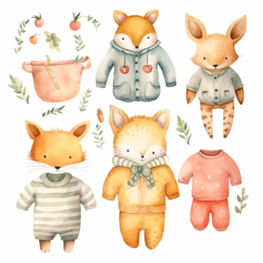 CLIPART, cute, boho, watercolor, modern hand-draw baby clothes, newborn, nursery, maternity, texture