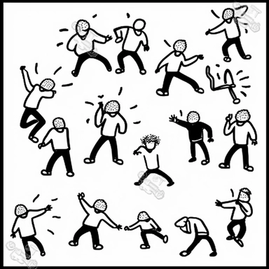 crime drugs mayhem and violence as corporate clipart icons, black line art icons