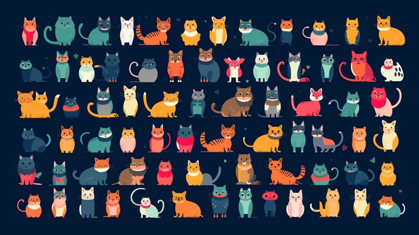 cats vector clipart vector cats cute animal collection, in the style of  #screenshotsaturday, flat areas of color, flat color blocks, 1970–present,  rough-edged 2d animation, lightbox, colorful animation stills - Clip Art  Library