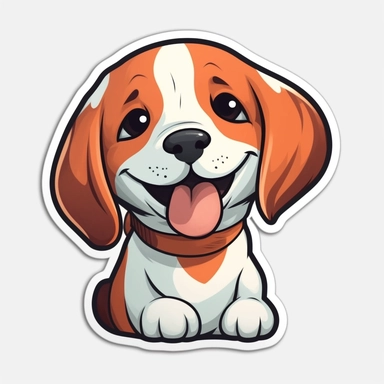 cute Beagle, happy and smiling, bold line, clipart, sticker, white background, no shadow, 8k detail